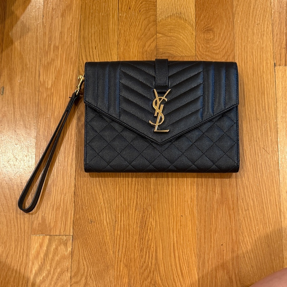 Yves Saint Laurent Black Quilted Wristlet